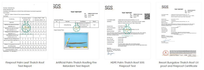 Palmex synthetic thatch roof fire resistant test report