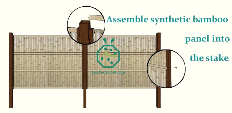 Installation of the synthetic bamboo panel into the wooden stake