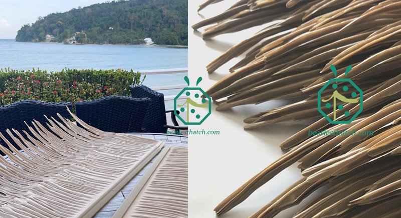 Mái lợp lá cọ bằng nhựa HDPE cho bungalow ven sông trong khách sạn nghỉ dưỡng nhiệt đới