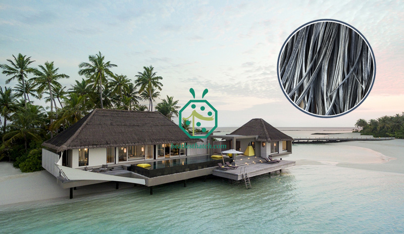 Mái lợp tranh nhân tạo tổng hợp được sử dụng cho nhà hàng bungalow khách sạn nghỉ dưỡng trên mặt nước